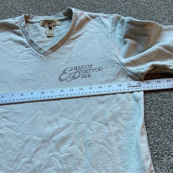 ED HARDY TATTOO INK TAN TIGER BEDAZZLED V-NECK LONG SLEEVE SHIRT SIZE LARGE - Picture 10 of 11